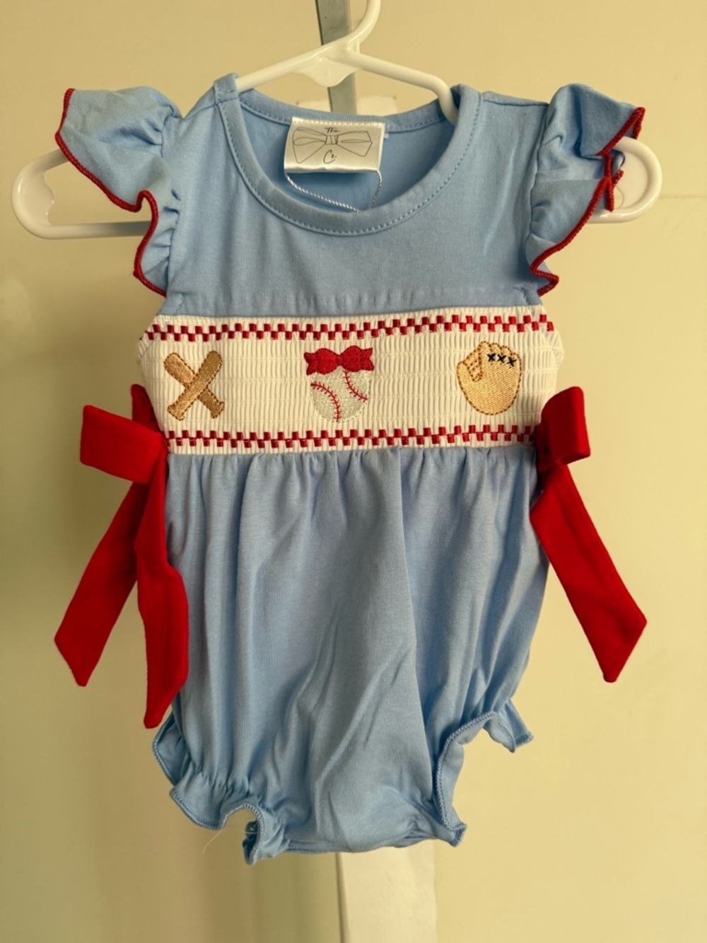 NWT Smocked Baseball Bubble Romper